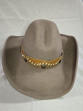 ​Bullhide Taupe Wool Cowboy Hat Small Western Outback Leather Band Star Conchos